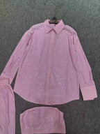 Three Piece Pants Set Sexy Sparkle Diamonds Long Sleeve Pink Party Dress image 5