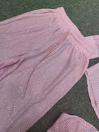 Three Piece Pants Set Sexy Sparkle Diamonds Long Sleeve Pink Party Dress image 6