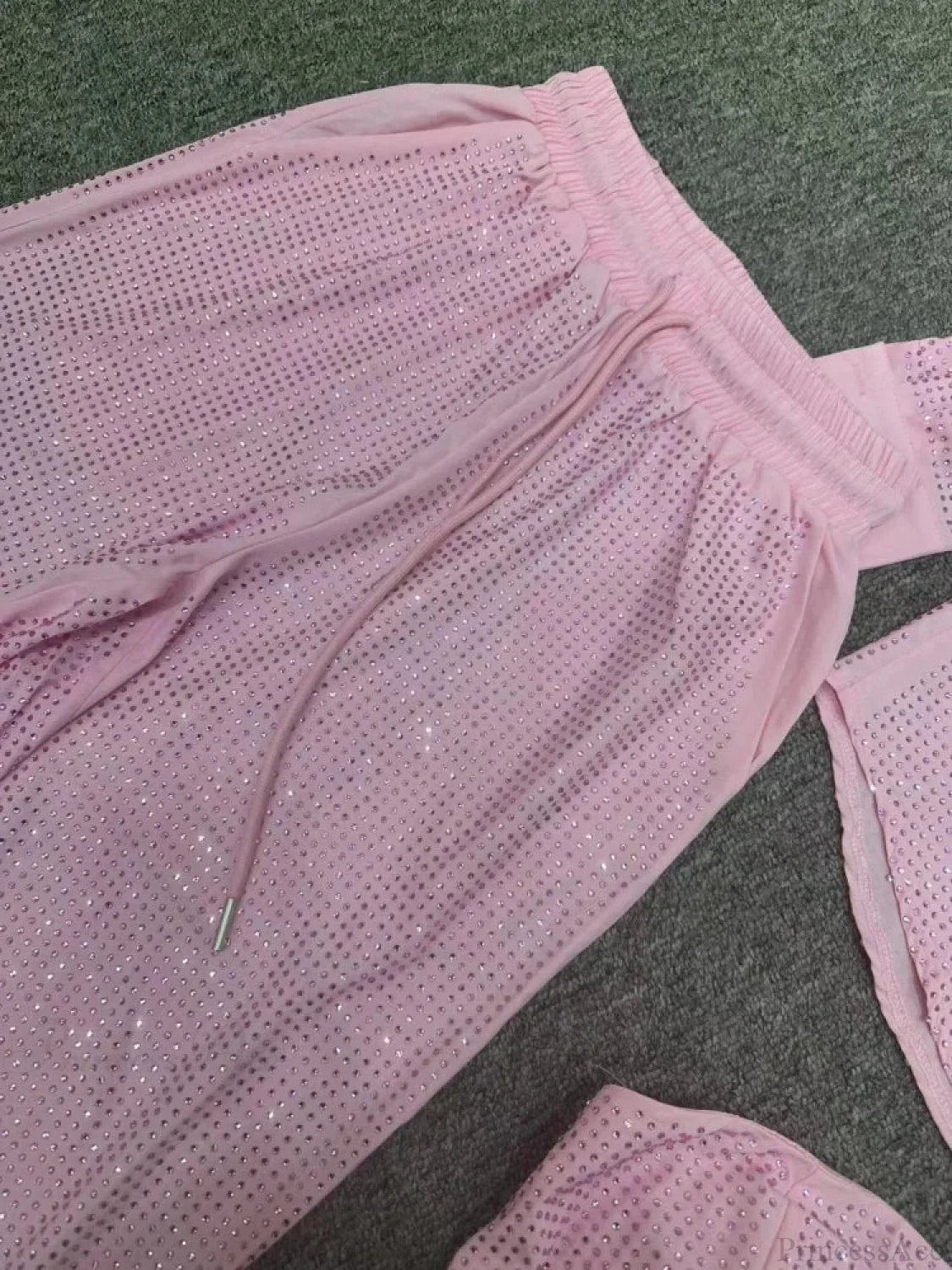 Three Piece Pants Set Sexy Sparkle Diamonds Long Sleeve Pink Party Dress image 6