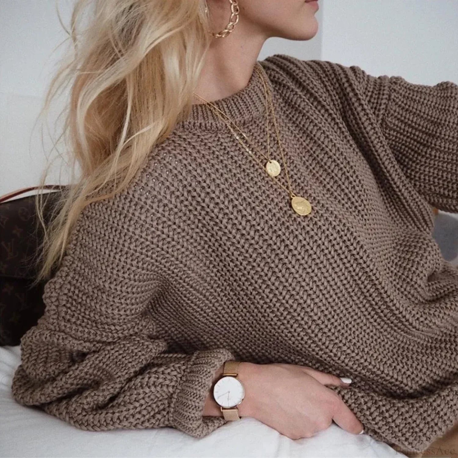 Three - Quarter Sleeve Elegant Khaki Sweater image 1