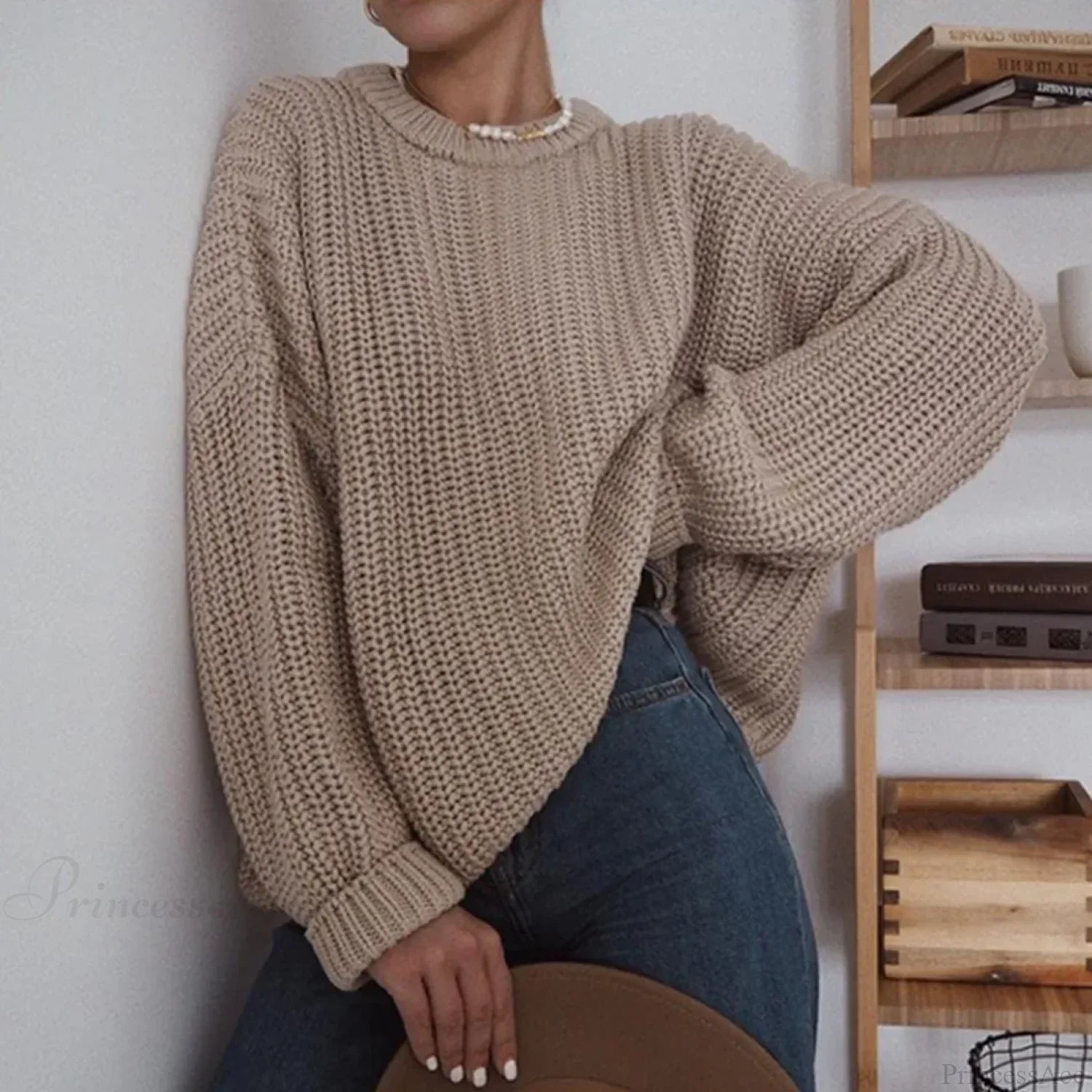 Three - Quarter Sleeve Elegant Khaki Sweater image 4