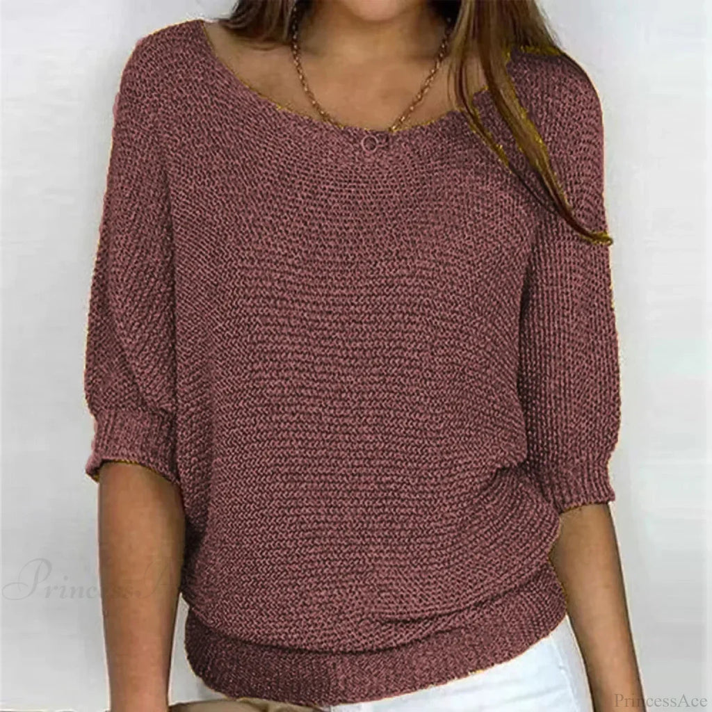 Three - Quarter Sleeve Elegant Purple Sweater image 12
