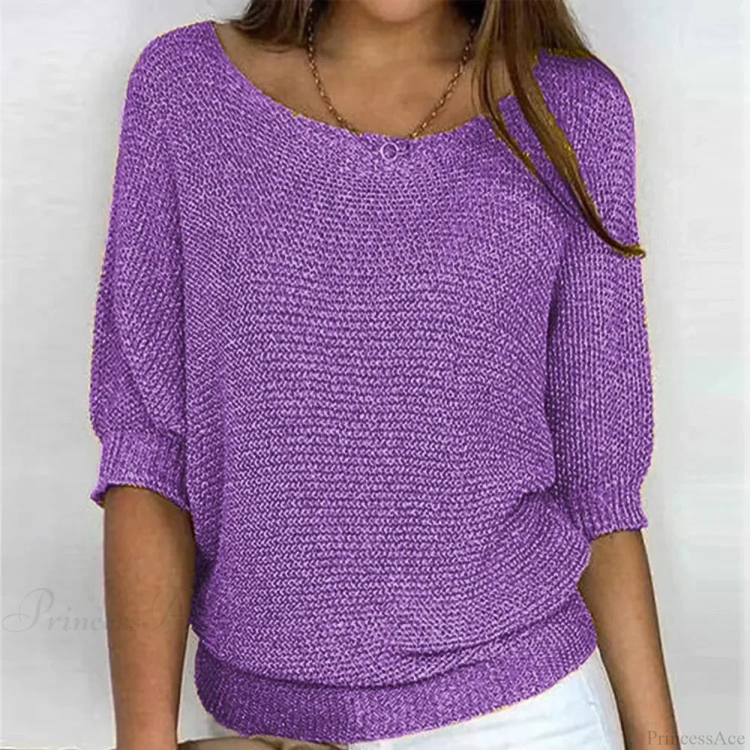 Three - Quarter Sleeve Elegant Purple Sweater image 4