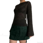 Tie Back Boat Neck Solid Color Sweater image 3