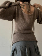 Tie Back Boat Neck Solid Color Sweater image 1