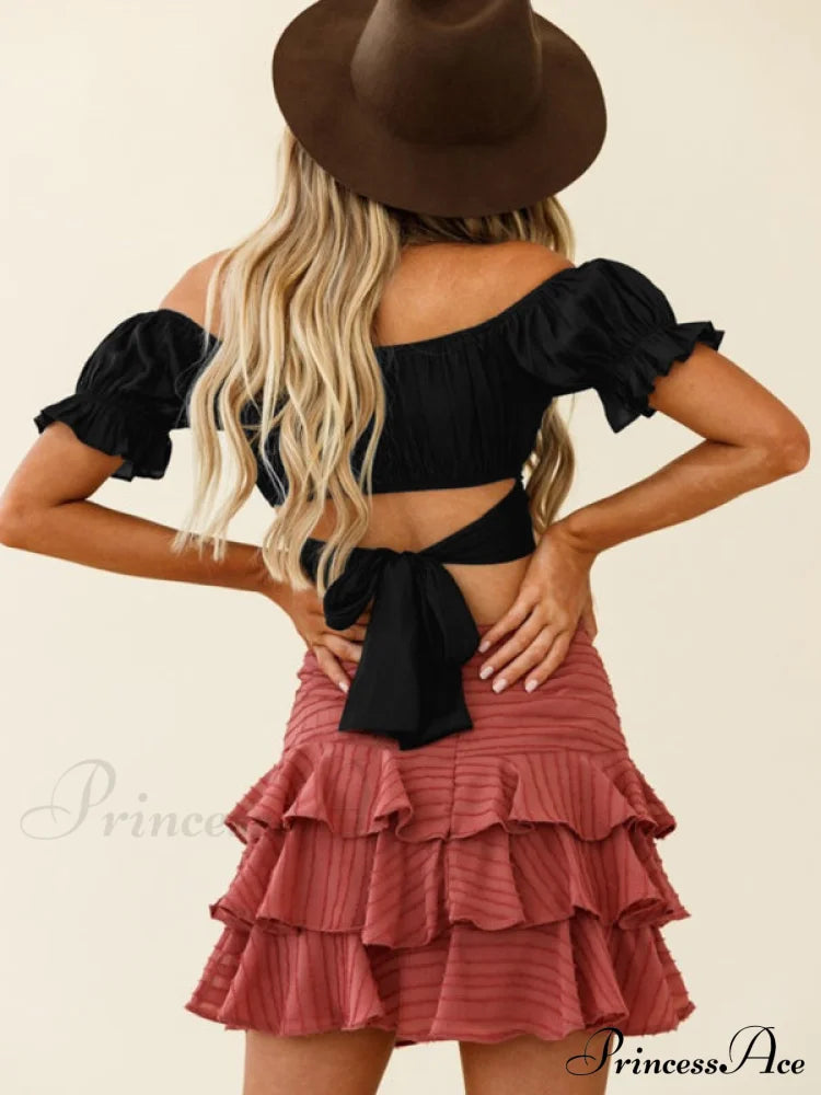 tie-back top crop short-sleeved ruffle women's Oktoberfest top image 11