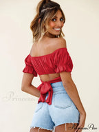tie-back top crop short-sleeved ruffle women's Oktoberfest top image 5