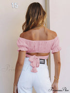 tie-back top crop short-sleeved ruffle women's Oktoberfest top image 6
