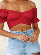 tie-back top crop short-sleeved ruffle women's Oktoberfest top image 4