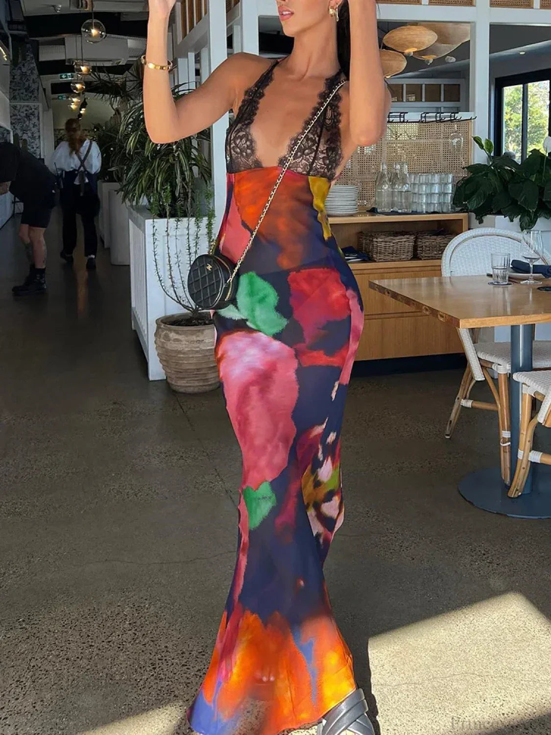 Tie Dye Floral Chiffon Vacation Dress image 6