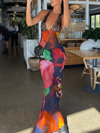 Tie Dye Floral Chiffon Vacation Dress image 1