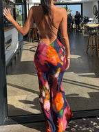Tie Dye Floral Chiffon Vacation Dress image 2