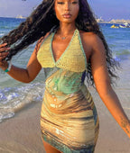 Tie-Dye Lace-Up Halter Mini Dress image 2