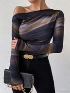 Tie-dye One Shoulder Slim Fit Long Sleeve Knit Top image 5