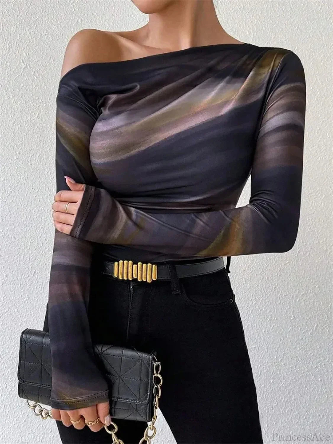 Tie-dye One Shoulder Slim Fit Long Sleeve Knit Top image 5