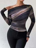 Tie-dye One Shoulder Slim Fit Long Sleeve Knit Top image 4