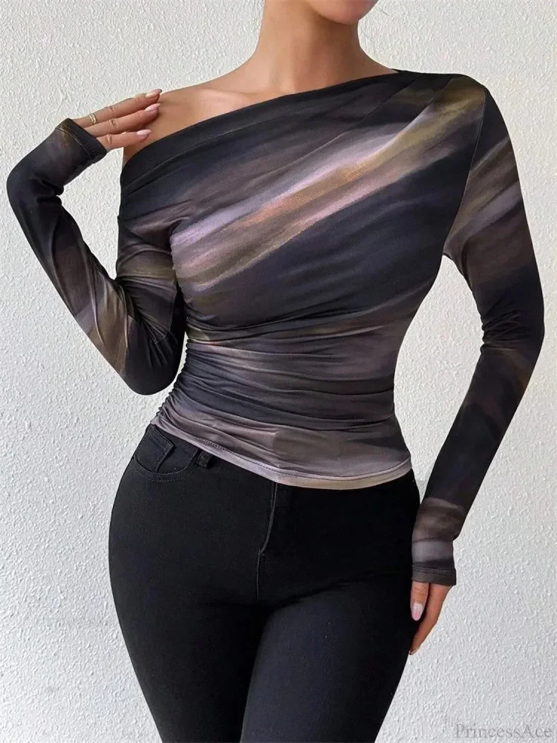 Tie-dye One Shoulder Slim Fit Long Sleeve Knit Top image 4