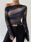 Tie-dye One Shoulder Slim Fit Long Sleeve Knit Top image 1