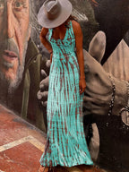 Tie-dye Print Back Charming Lace-up Stretch Maxi Dress image 3