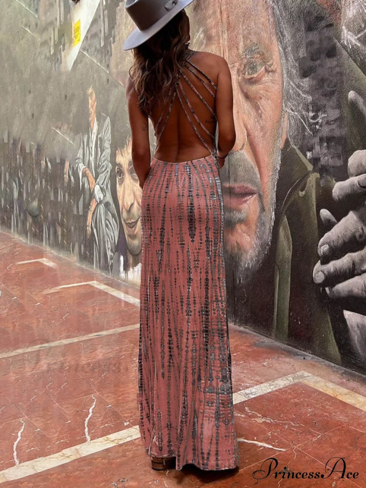 Tie-dye Print Back Charming Lace-up Stretch Maxi Dress image 10