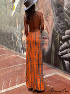 Tie-dye Print Back Charming Lace-up Stretch Maxi Dress image 8
