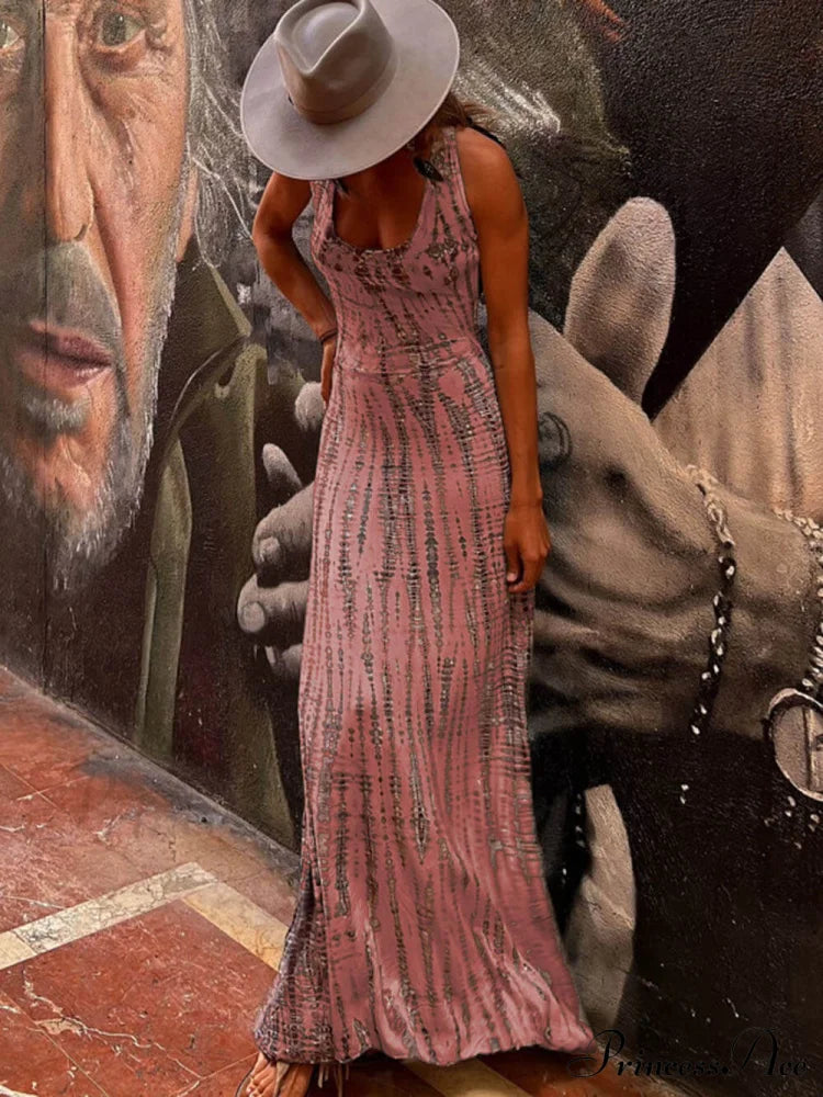 Tie-dye Print Back Charming Lace-up Stretch Maxi Dress image 9