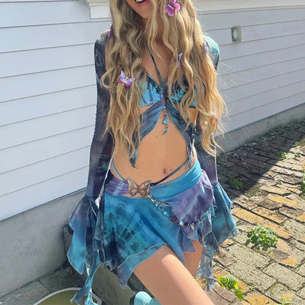 Tie Dye Print Backless Bandage Halter Two Piece Set image 4