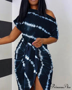 Tie Dye Print Ruched Slit Short Sleeve Casual Dress image 6