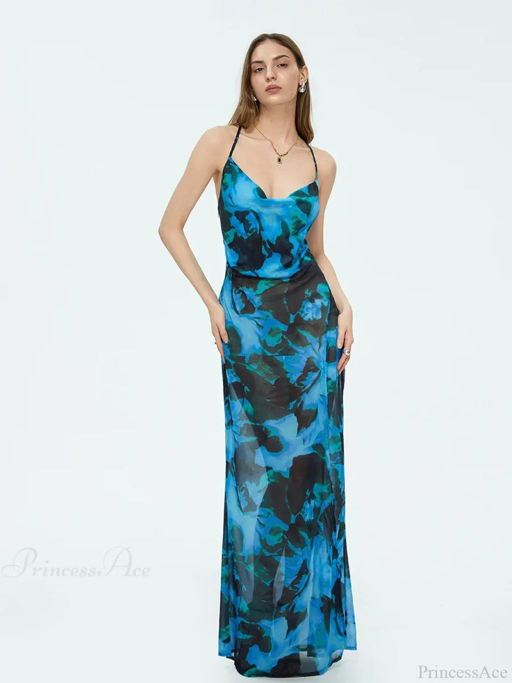 Tie-dyed Suspender Backless Floral Dress image 3