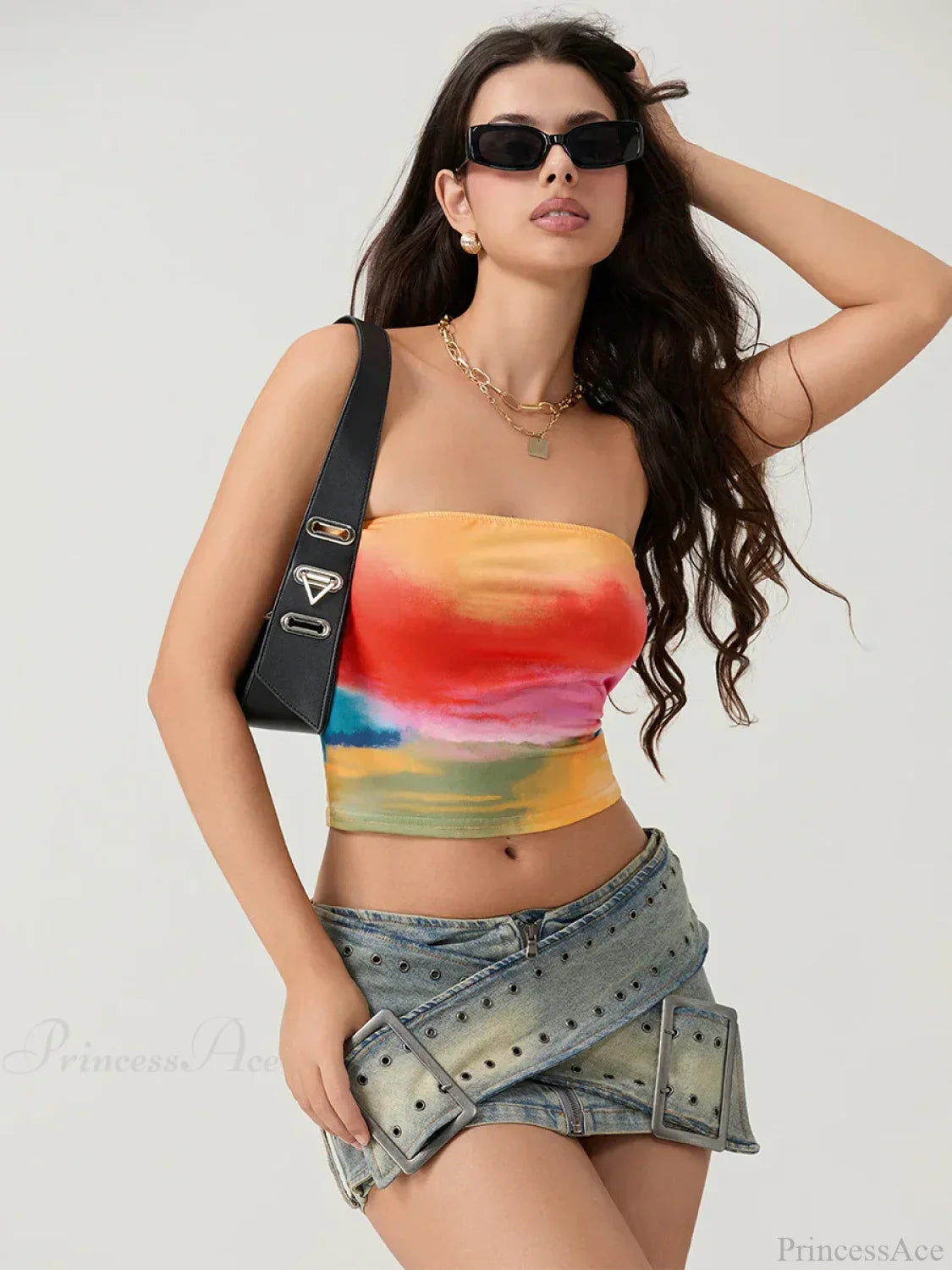 Tie-dyed Wrap Strapless Sleeveless Off-shoulder Tube Top image 1