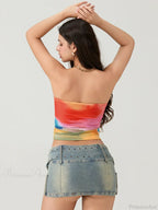 Tie-dyed Wrap Strapless Sleeveless Off-shoulder Tube Top image 5