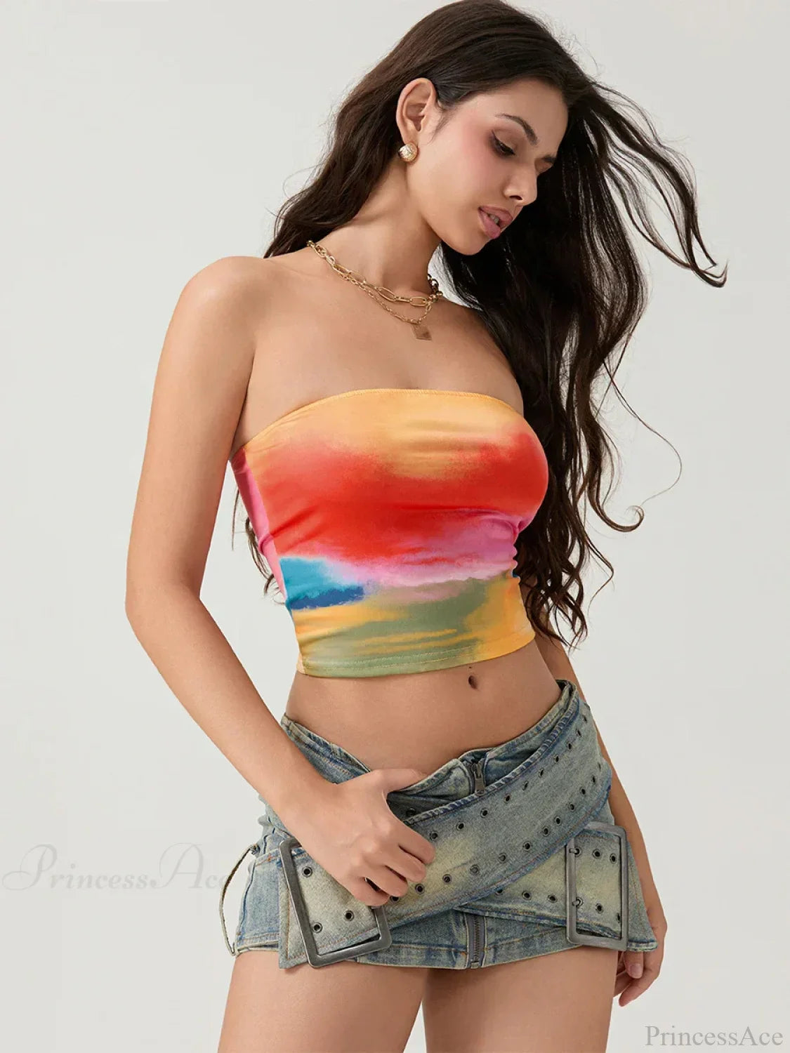 Tie-dyed Wrap Strapless Sleeveless Off-shoulder Tube Top image 2