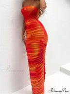 Tie Dyeing Print Strapless Tube for Women Sexy Off Shoulder Party Slim Ruched Female Vestidos image 3