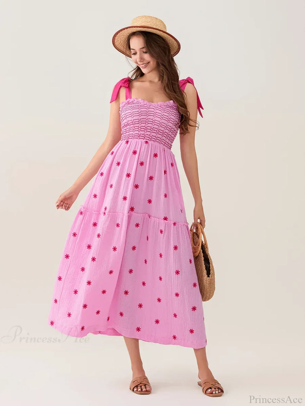 Tie-Shoulder Flowers Tank Tiered Ruffle Sweetheart Floral Dress image 4