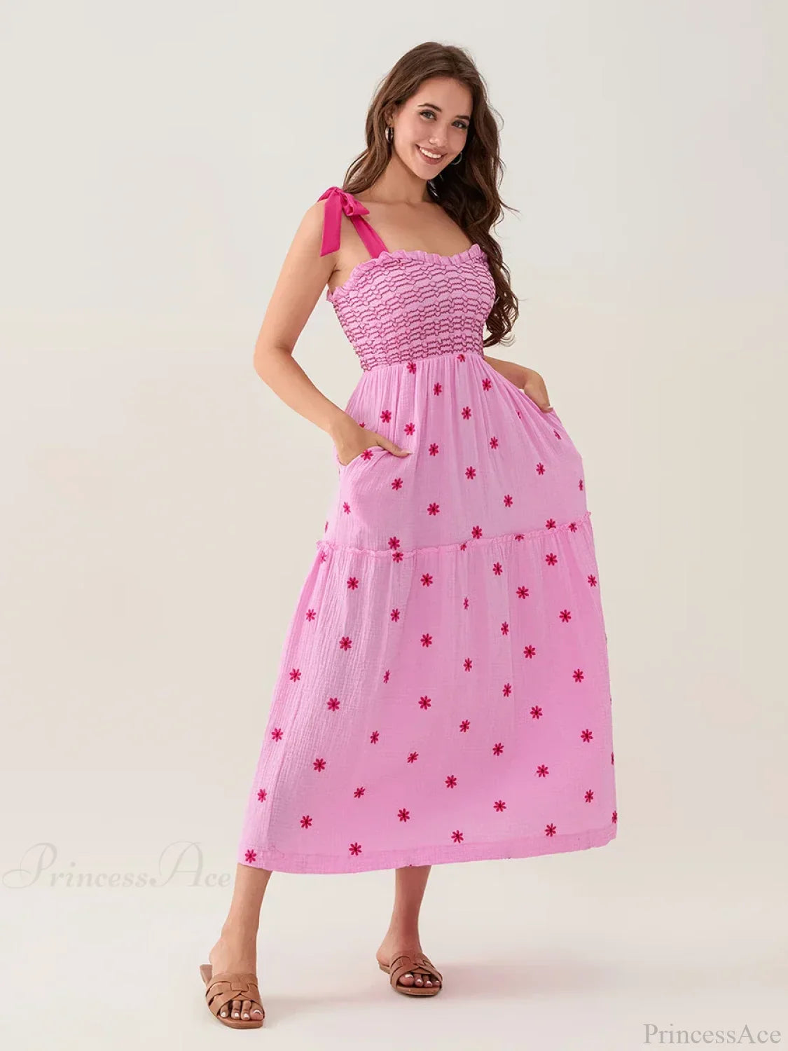 Tie-Shoulder Flowers Tank Tiered Ruffle Sweetheart Floral Dress image 5