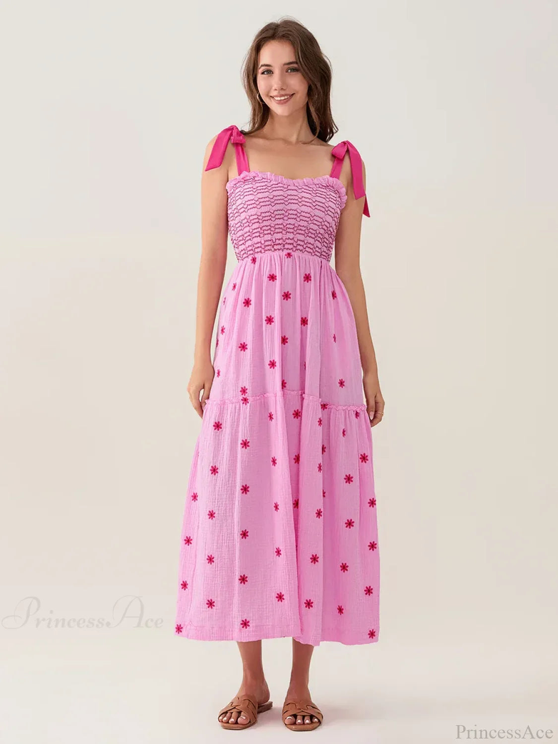 Tie-Shoulder Flowers Tank Tiered Ruffle Sweetheart Floral Dress image 3