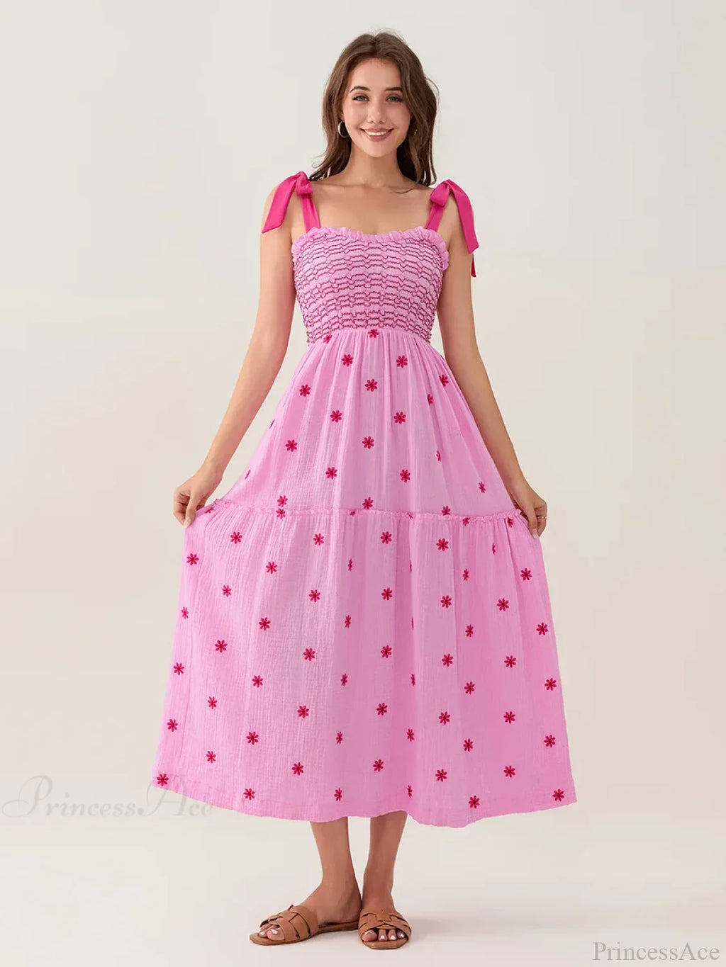 Tie-Shoulder Flowers Tank Tiered Ruffle Sweetheart Floral Dress image 1