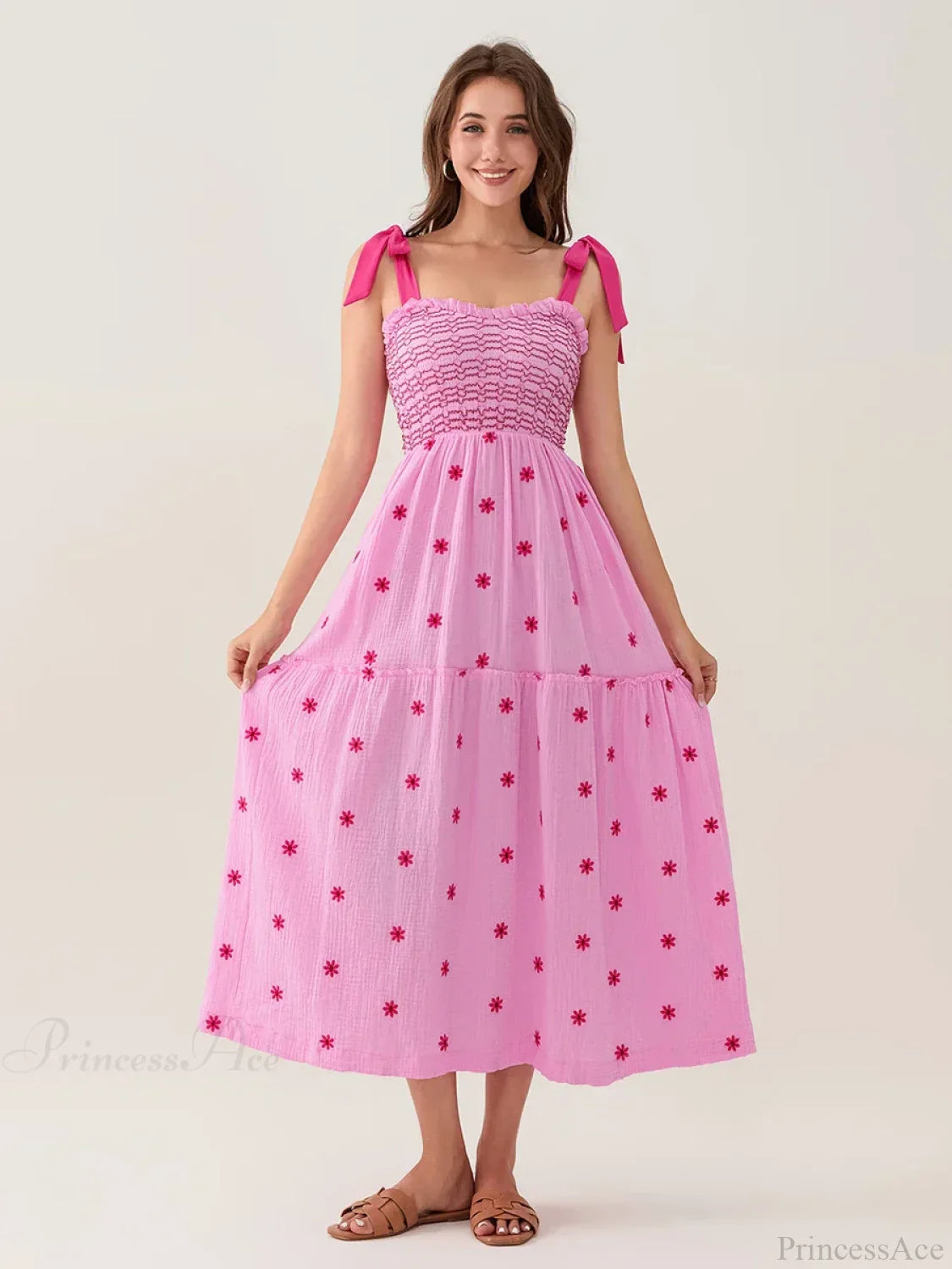Tie-Shoulder Flowers Tank Tiered Ruffle Sweetheart Floral Dress image 1