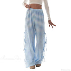Tie-Up Plaid Stripe Loose Polyester Wide Leg Pant image 8