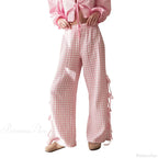 Tie-Up Plaid Stripe Loose Polyester Wide Leg Pant image 10