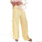 Tie-Up Plaid Stripe Loose Polyester Wide Leg Pant image 11