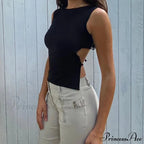 Tied Backless Solid Sleeveless Crop Summer Sexy Skinny Simple Trim Outfits Mock Neck Basic Tank top image 1