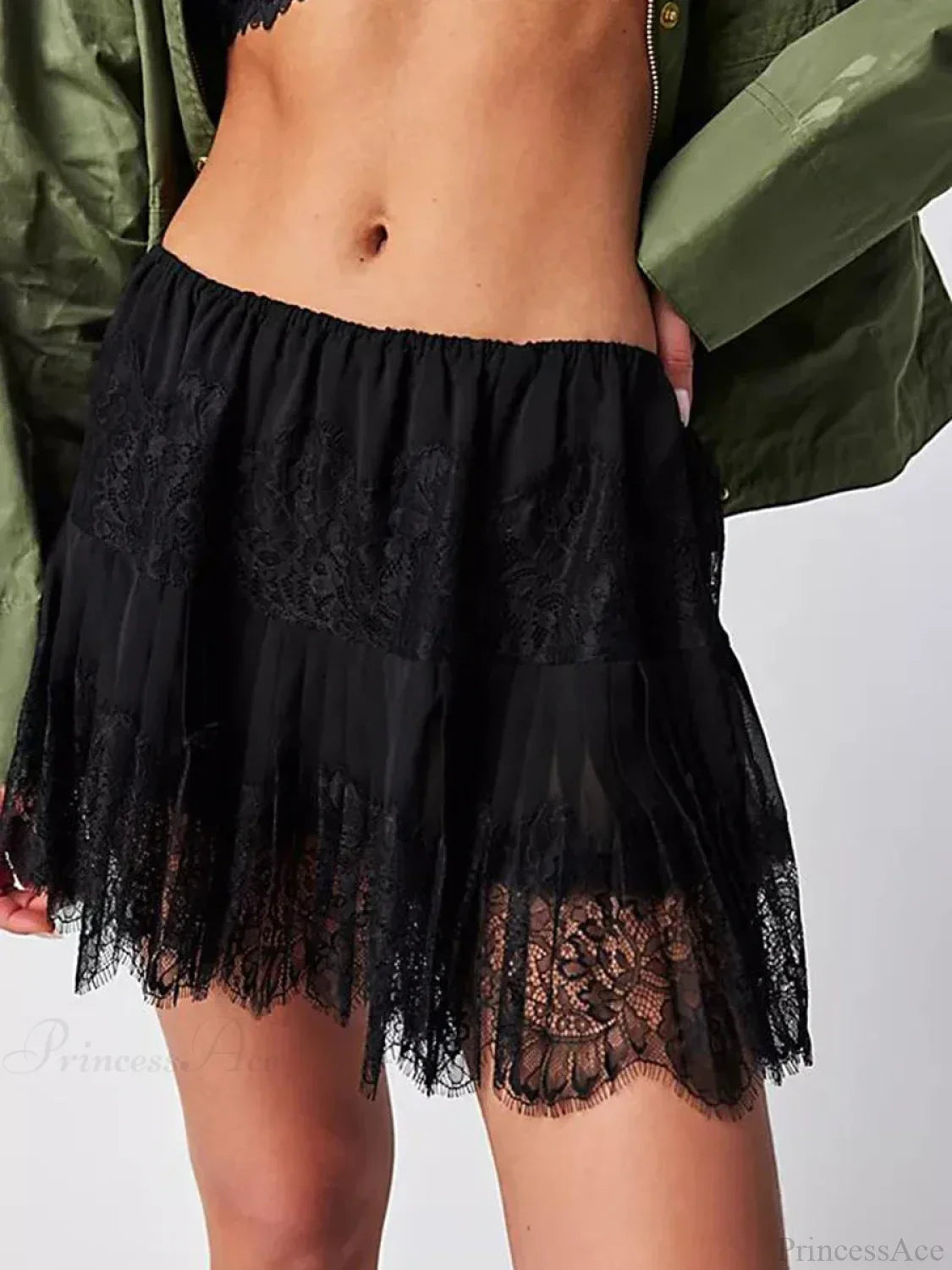 Tiered Lace Mini Pleated Skirt image 1