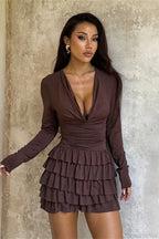 Tiered V-Neck Ruched Slim Mini Dress image 3