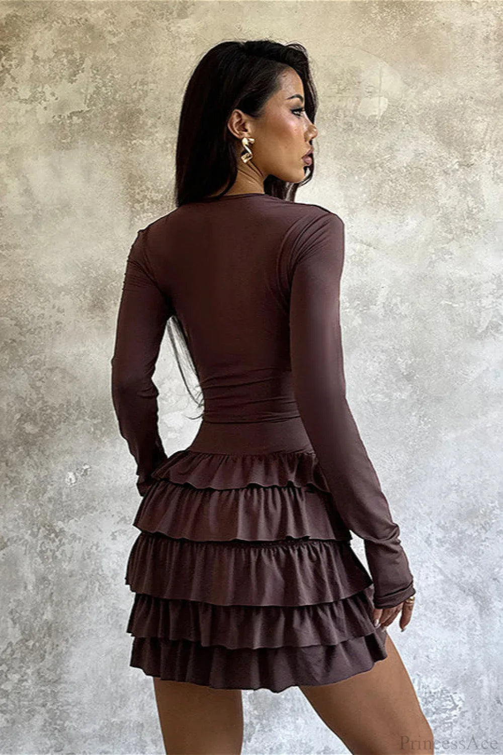 Tiered V-Neck Ruched Slim Mini Dress image 4