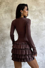 Tiered V-Neck Ruched Slim Mini Dress image 4