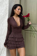 Tiered V-Neck Ruched Slim Mini Dress image 1