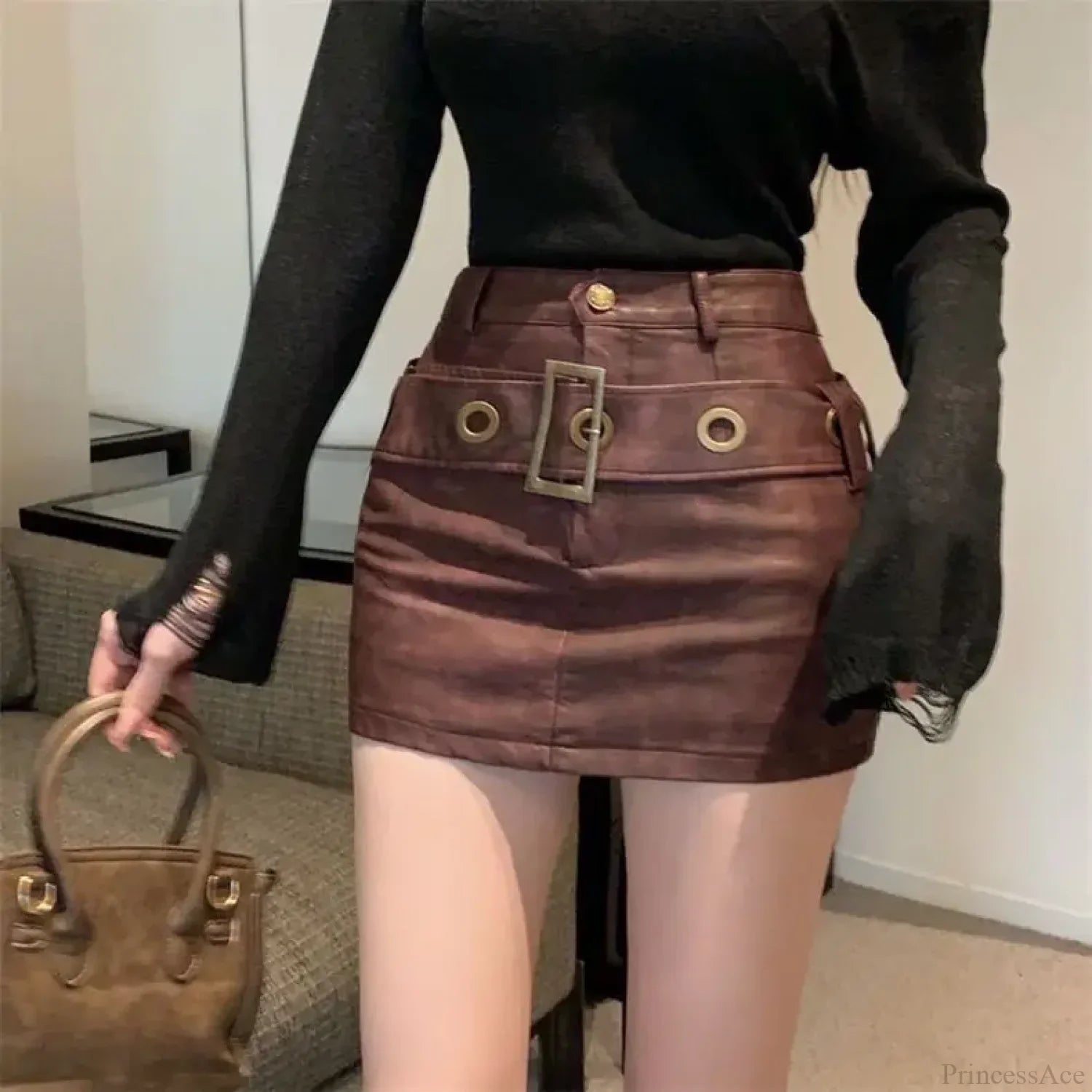 Tight Hip-Wrapped Leather Skirt image 3