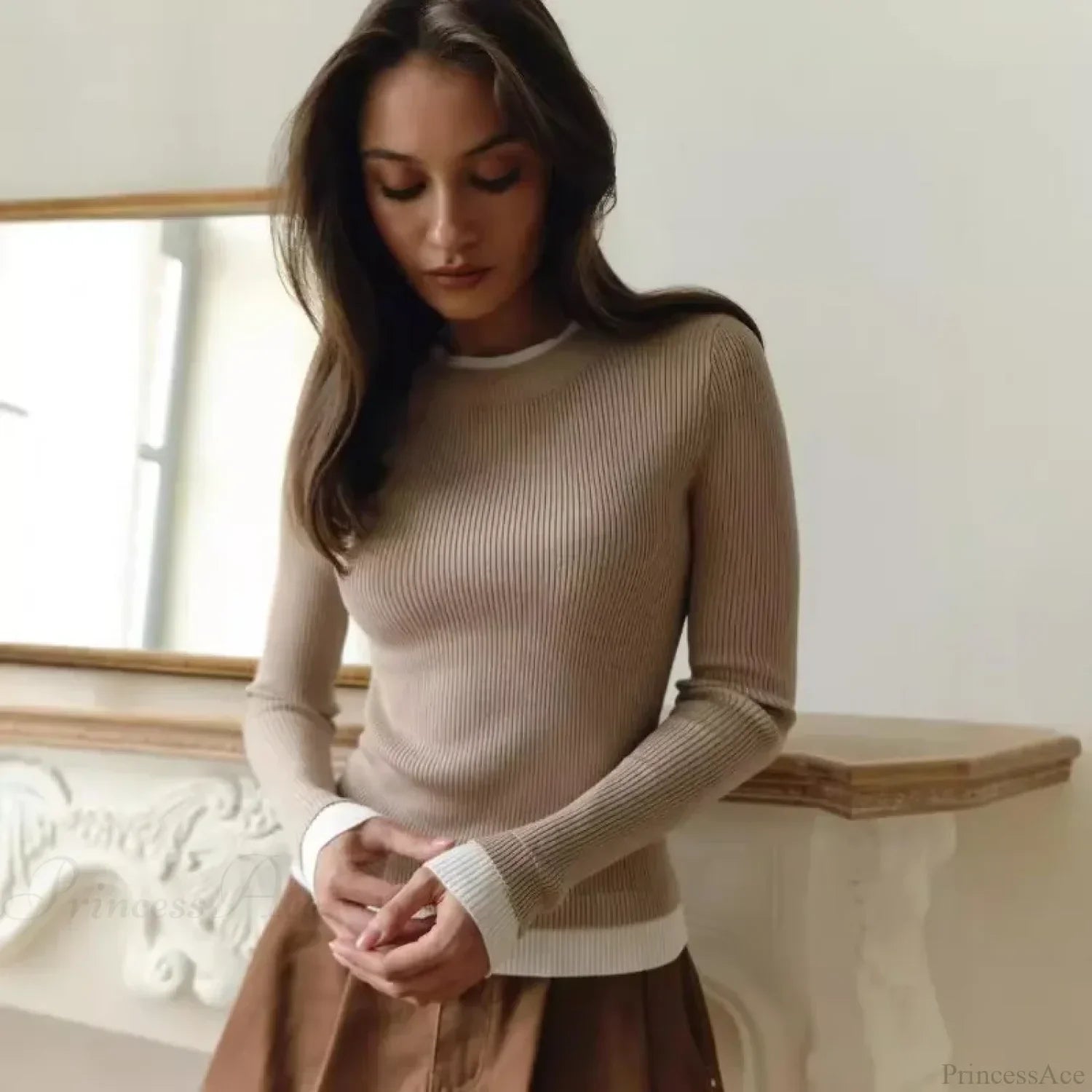 Tight Slim Long Sleeve O-neck Sweater image 1