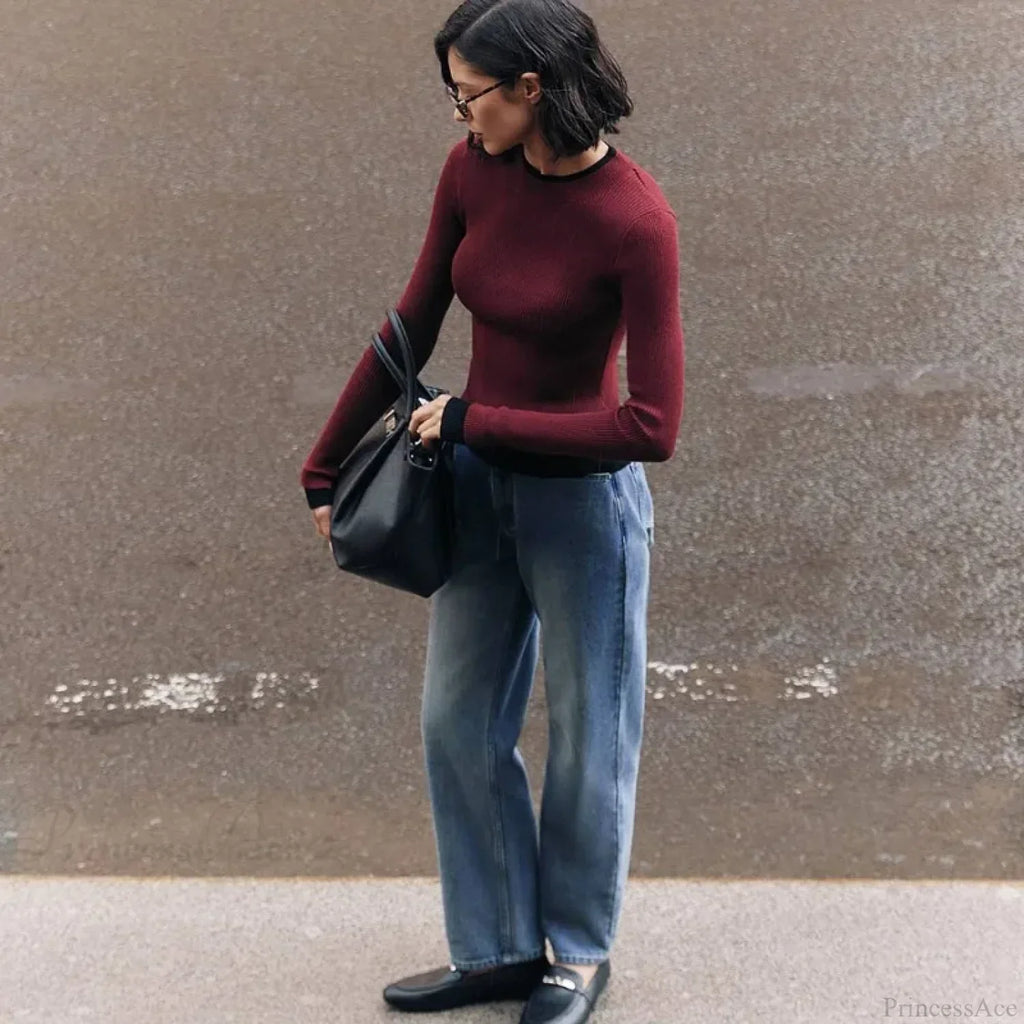 Tight Slim Long Sleeve O-neck Sweater image 6